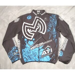 Zoca MTB Jersey Men Large Black Cycling Pockets Print Full-Zip Long Sleeve USA
